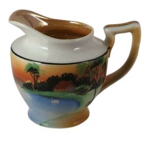 Noritake Lusterware Creamer Hand Painted Landscape Design